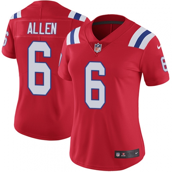 Women's Nike New England Patriots #6 Ryan Allen Red Alternate Vapor Untouchable Limited Player NFL Jersey - Ujersey