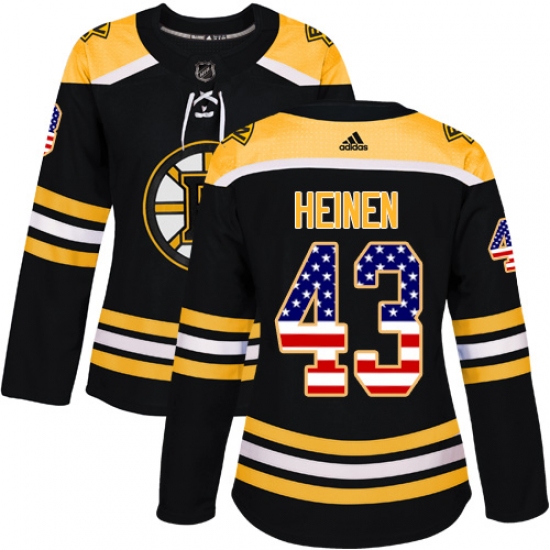Women's Adidas Boston Bruins #43 Danton Heinen Authentic Black USA Flag Fashion NHL Jersey - Ujersey