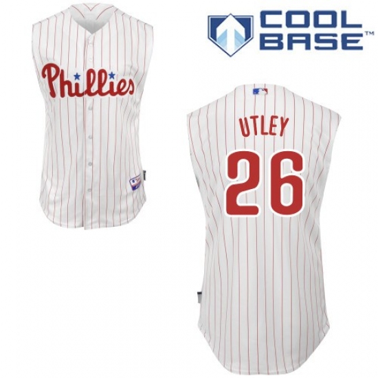 Men's Majestic Philadelphia Phillies #26 Chase Utley Authentic White/Red Strip Vest Style MLB Jersey - Ujersey