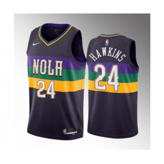 Men's New Orleans Pelicans #24 Jordan Hawkins Purple 2023 Draft City Edition Stitched Basketball Jersey - Ujersey
