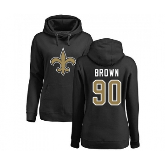 Football Women's New Orleans Saints #90 Malcom Brown Black Name & Number Logo Pullover Hoodie - Ujersey