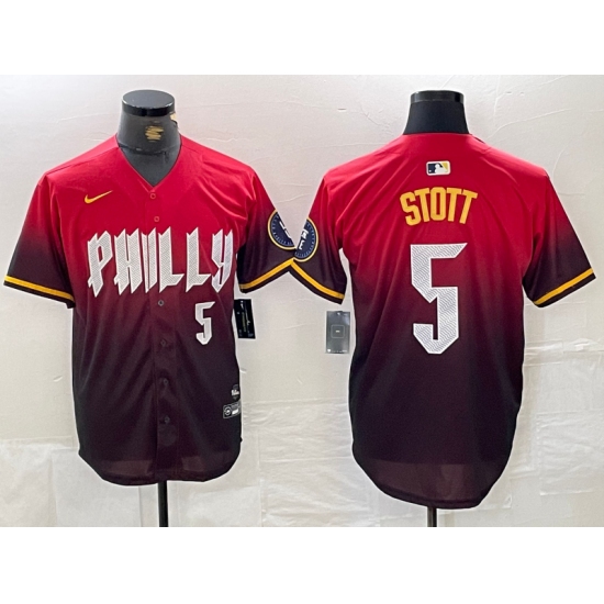 Men's Philadelphia Phillies #5 Bryson Stott Red 2024 City Player Number Cool Base Jersey - Ujersey