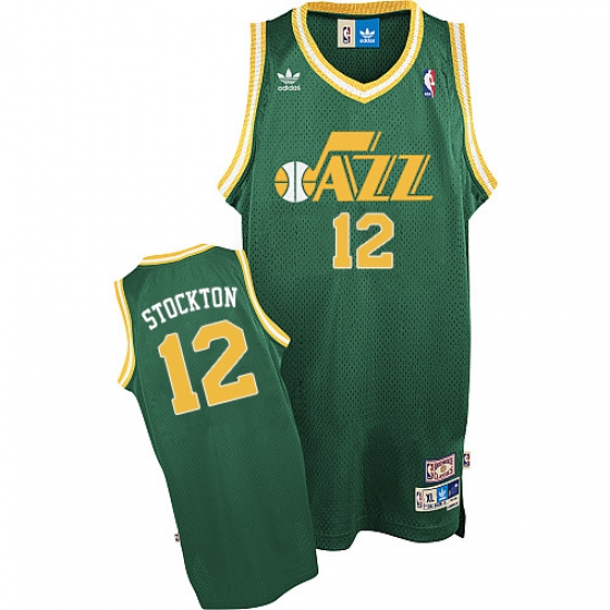 Men's Adidas Utah Jazz #12 John Stockton Swingman Green Throwback NBA Jersey - Ujersey
