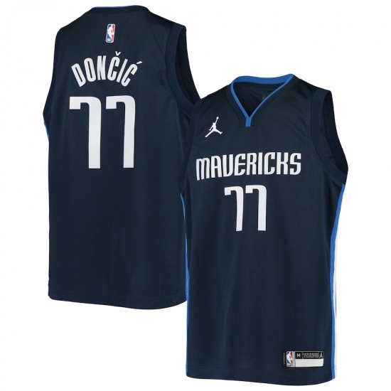 Youth Dallas Mavericks #77 Luka Doncic Jordan Brand Navy 2020-21 Swingman Player Jersey - Ujersey