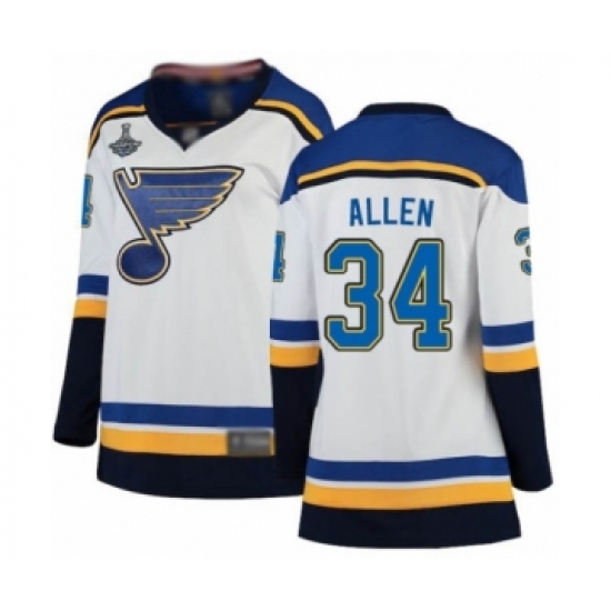 Women's St. Louis Blues #34 Jake Allen Fanatics Branded White Away Breakaway 2019 Stanley Cup Champions Hockey Jersey