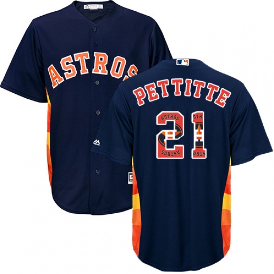 Men's Majestic Houston Astros #21 Andy Pettitte Authentic Navy Blue Team Logo Fashion Cool Base MLB Jersey - Ujersey