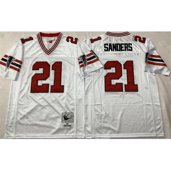 Men's Atlanta Falcons #21 Deion Sanders White Throwback Football Stitched Jersey - Ujersey