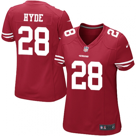Women's Nike San Francisco 49ers #28 Carlos Hyde Game Red Team Color NFL Jersey - Ujersey