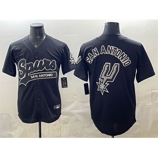 Men's San Antonio Spurs Team Big Logo Black Stitched Baseball Jersey - Ujersey