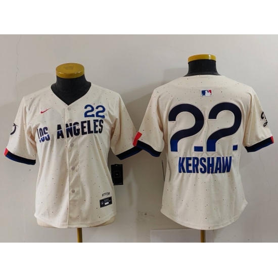Women's Los Angeles Dodgers #22 Clayton Kershaw Cream 2024 City Connect Limited Jersey - Ujersey