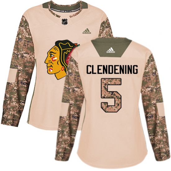 Women's Adidas Chicago Blackhawks #5 Adam Clendening Authentic Camo Veterans Day Practice NHL Jersey - Ujersey