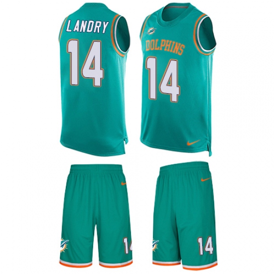 Men's Nike Miami Dolphins #14 Jarvis Landry Limited Aqua Green Tank Top Suit NFL Jersey - Ujersey