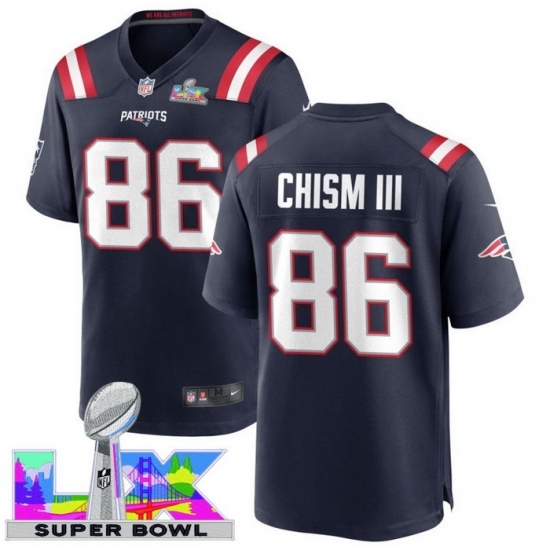 Men's New England Patriots #86 Efton Chism III Blue 2025 2026 Super Bowl LX F U S E Stitched Jersey - ujerseystore