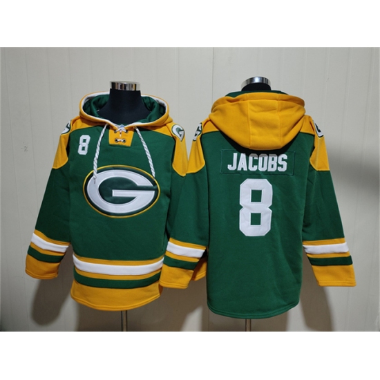 Men's Green Bay Packers #8 Josh Jacobs Green Lace-Up Pullover Hoodie - Ujersey