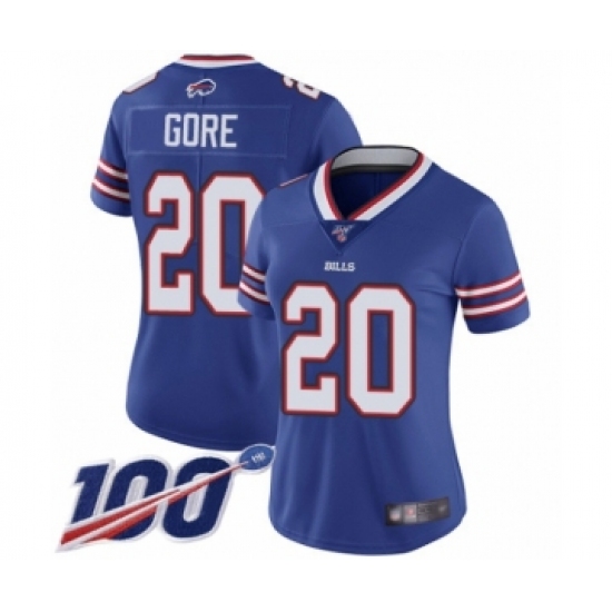 Women's Buffalo Bills #20 Frank Gore Royal Blue Team Color Vapor Untouchable Limited Player 100th Season Football Jersey - Ujersey