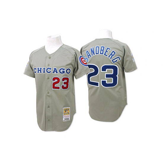 Men's Mitchell and Ness Chicago Cubs #23 Ryne Sandberg Authentic Grey Throwback MLB Jersey - Ujersey