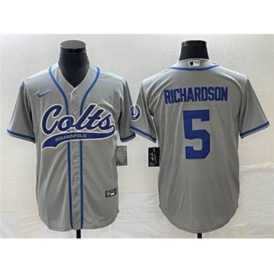 Men's Indianapolis Colts #5 Anthony Richardson Gray Cool Base Stitched Baseball Jersey - Ujersey
