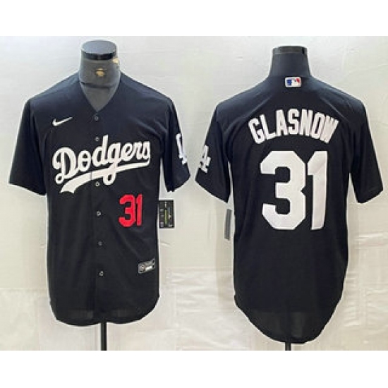 Men's Los Angeles Dodgers #31 Tyler Glasnow Number Black Turn Back The Clock Stitched Cool Base Jersey - Ujersey
