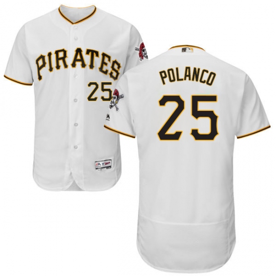 Men's Majestic Pittsburgh Pirates #25 Gregory Polanco White Home Flex Base Authentic Collection MLB Jersey - Ujersey