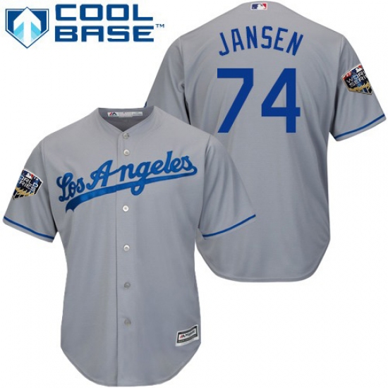 Youth Majestic Los Angeles Dodgers #74 Kenley Jansen Authentic Grey Road Cool Base 2018 World Series MLB Jersey - Ujersey