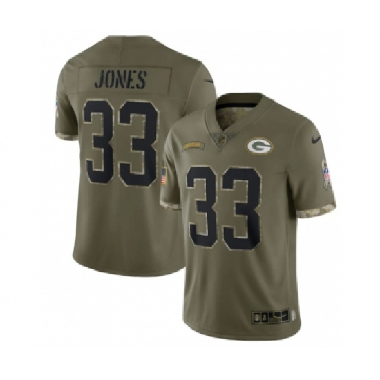 Men's Green Bay Packers #33 Aaron Jones 2022 Olive Salute To Service Limited Stitched Jersey - Ujersey