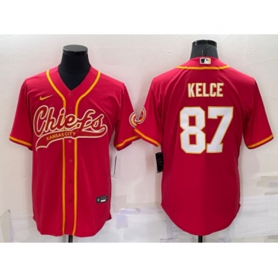 Men's Kansas City Chiefs #87 Travis Kelce Red Stitched Cool Base Nike Baseball Jersey - Ujersey