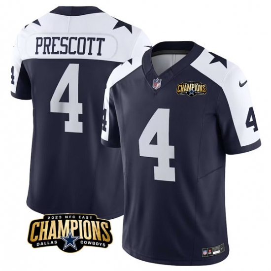 Men's Dallas Cowboys #4 Dak Prescott Navy White 2023 F.U.S.E. NFC East Champions Football Stitched Jersey - Ujersey