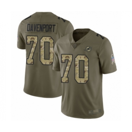 Youth Miami Dolphins #70 Julie'n Davenport Limited Olive Camo 2017 Salute to Service Football Jersey - Ujersey