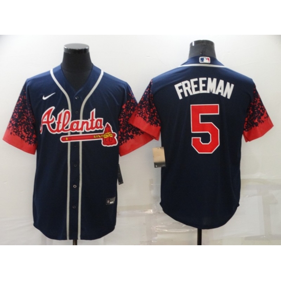 Men's Atlanta Braves #5 Freddie Freeman 2021 City Connect Navy Cool Base Stitched Baseball Jersey - Ujersey