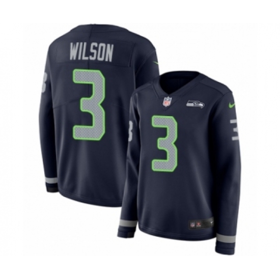 Women's Nike Seattle Seahawks #3 Russell Wilson Limited Navy Blue Therma Long Sleeve NFL Jersey - Ujersey