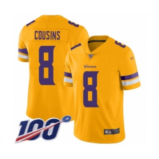 Men's Minnesota Vikings #8 Kirk Cousins Limited Gold Inverted Legend 100th Season Football Jersey - Ujersey