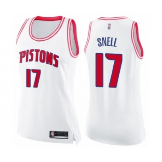 Women's Detroit Pistons #17 Tony Snell Swingman White Pink Fashion Basketball Jersey - Ujersey