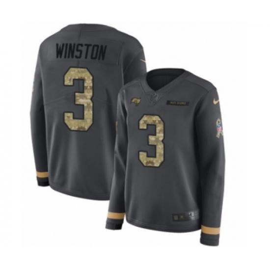 Women's Nike Tampa Bay Buccaneers #3 Jameis Winston Limited Black Salute to Service Therma Long Sleeve NFL Jersey - Ujersey