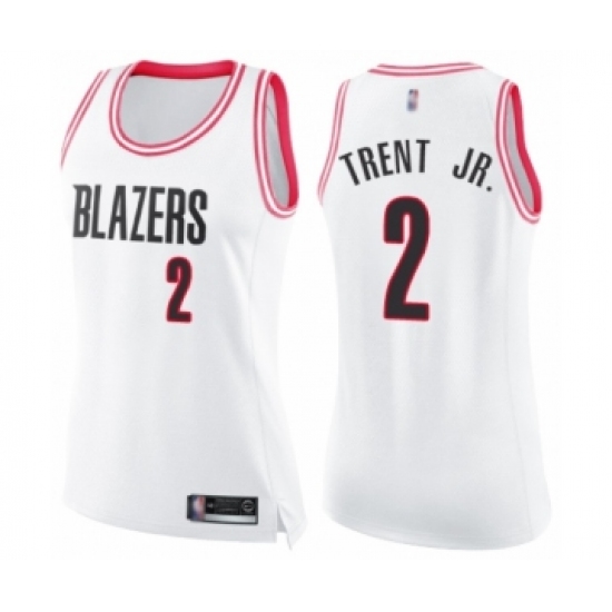 Women's Portland Trail Blazers #2 Gary Trent Jr. Swingman White Pink Fashion Basketball Jersey - Ujersey