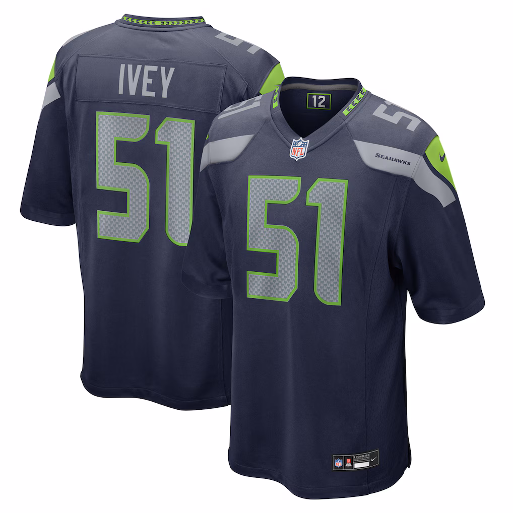 Men's Seattle Seahawks Jared Ivey Nike College Navy Team Game Jersey - Ujersey Shop