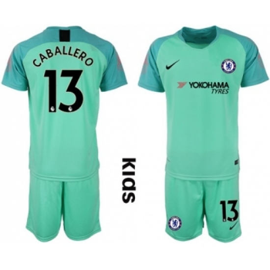 Chelsea #13 Caballero Green Goalkeeper Kid Soccer Club Jersey