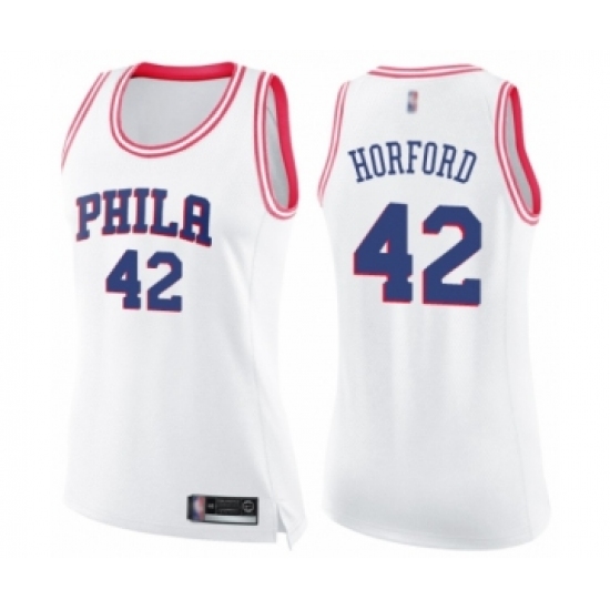 Women's Philadelphia 76ers #42 Al Horford Swingman White Pink Fashion Basketball Jersey - Ujersey