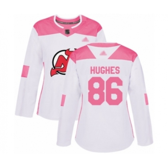 Women's New Jersey Devils #86 Jack Hughes Authentic White Pink Fashion Hockey Jersey - Ujersey
