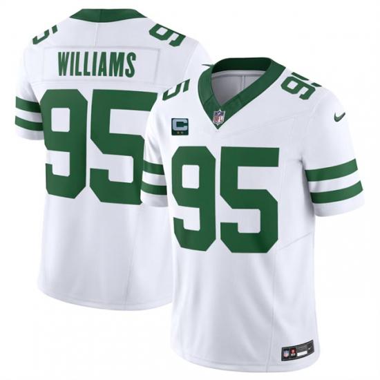 Men's New York Jets #95 Quinnen Williams White 2024 F.U.S.E. With 2-Star C Vapor Limited Throwback Stitched Football Jersey - Ujersey