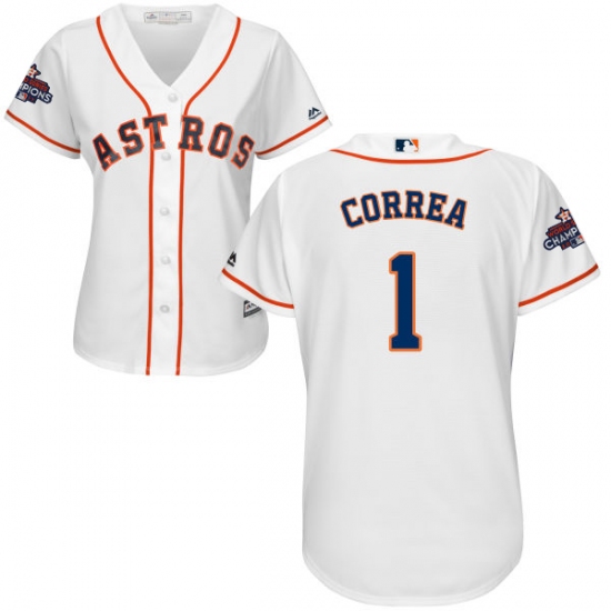 Women's Majestic Houston Astros #1 Carlos Correa Authentic White Home 2017 World Series Champions Cool Base MLB Jersey - Ujersey