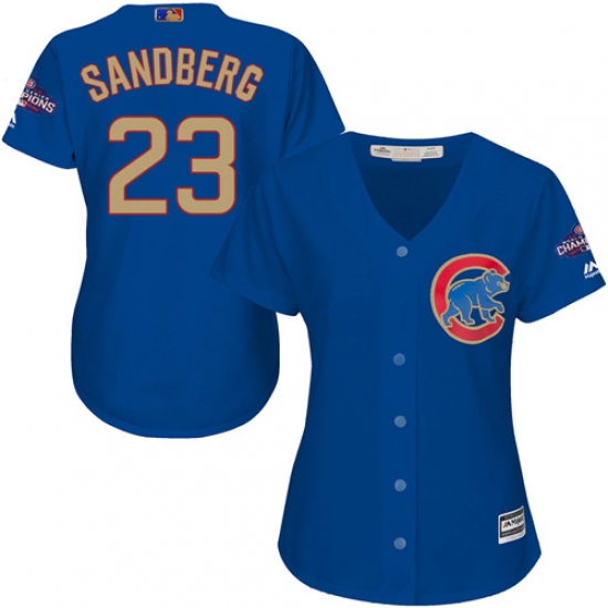 Women's Majestic Chicago Cubs #23 Ryne Sandberg Authentic Royal Blue 2017 Gold Champion MLB Jersey