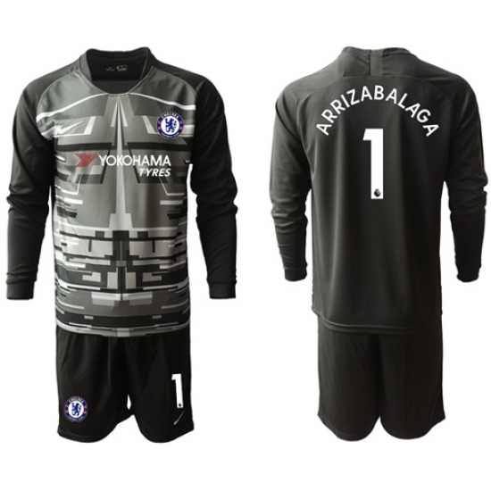 Chelsea #1 Arrizabalaga Black Goalkeeper Long Sleeves Soccer Club Jersey