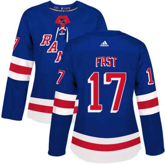 Women's Adidas New York Rangers #17 Jesper Fast Premier Royal Blue Home NHL Jersey - Ujersey