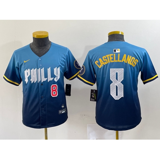 Women's Philadelphia Phillies #8 Nick Castellanos Blue 2024 City Connect Limited Stitched Jerseys - Ujersey