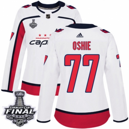 Women's Adidas Washington Capitals #77 T.J. Oshie Authentic White Away 2018 Stanley Cup Final NHL Jersey - Ujersey