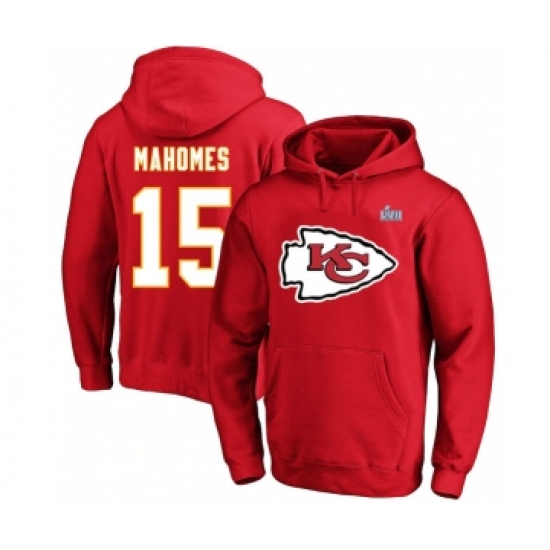 Men's Kansas City Chiefs #15 Patrick Mahomes Red Super Bowl LVII Big & Tall Name & Number Pullover Hoodie - Ujersey NHL
