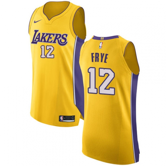 Men's Nike Los Angeles Lakers #12 Channing Frye Authentic Gold Home NBA Jersey - Icon Edition - Ujersey
