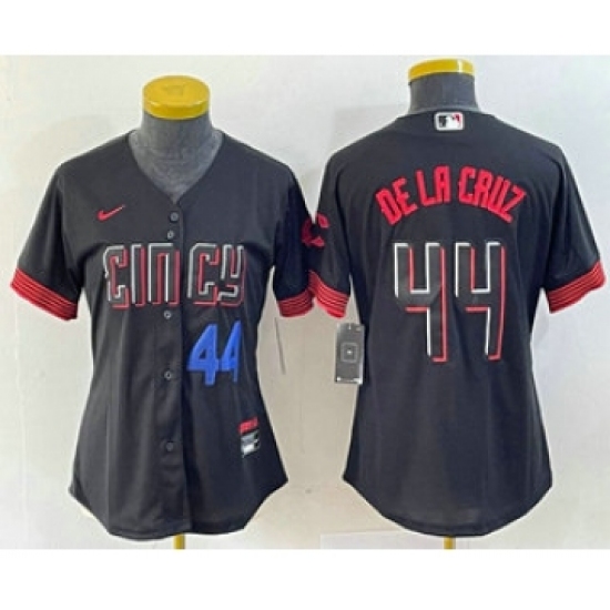 Women's Nike Cincinnati Reds #44 Elly De La Cruz Number Black 2023 City Connect Cool Base Stitched Baseball Jersey3 - Ujersey