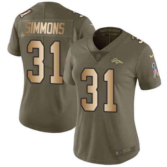 Women's Nike Denver Broncos #31 Justin Simmons Limited Olive/Gold 2017 Salute to Service NFL Jersey - Ujersey