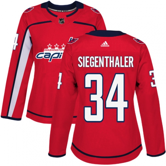 Women's Adidas Washington Capitals #34 Jonas Siegenthaler Premier Red Home NHL Jersey - Ujersey